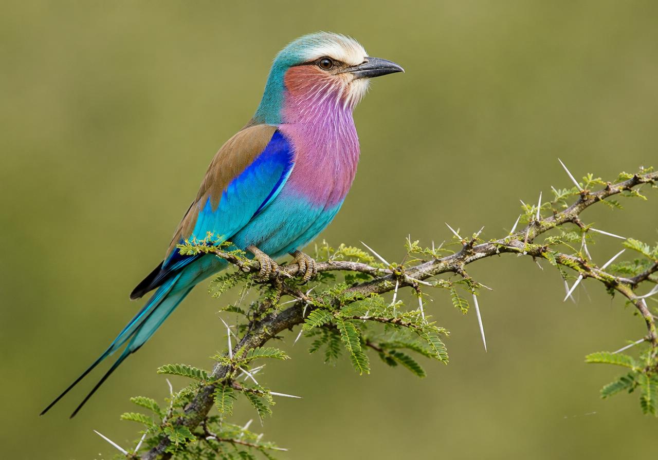 Lilac-breasted roller on an acacia branch